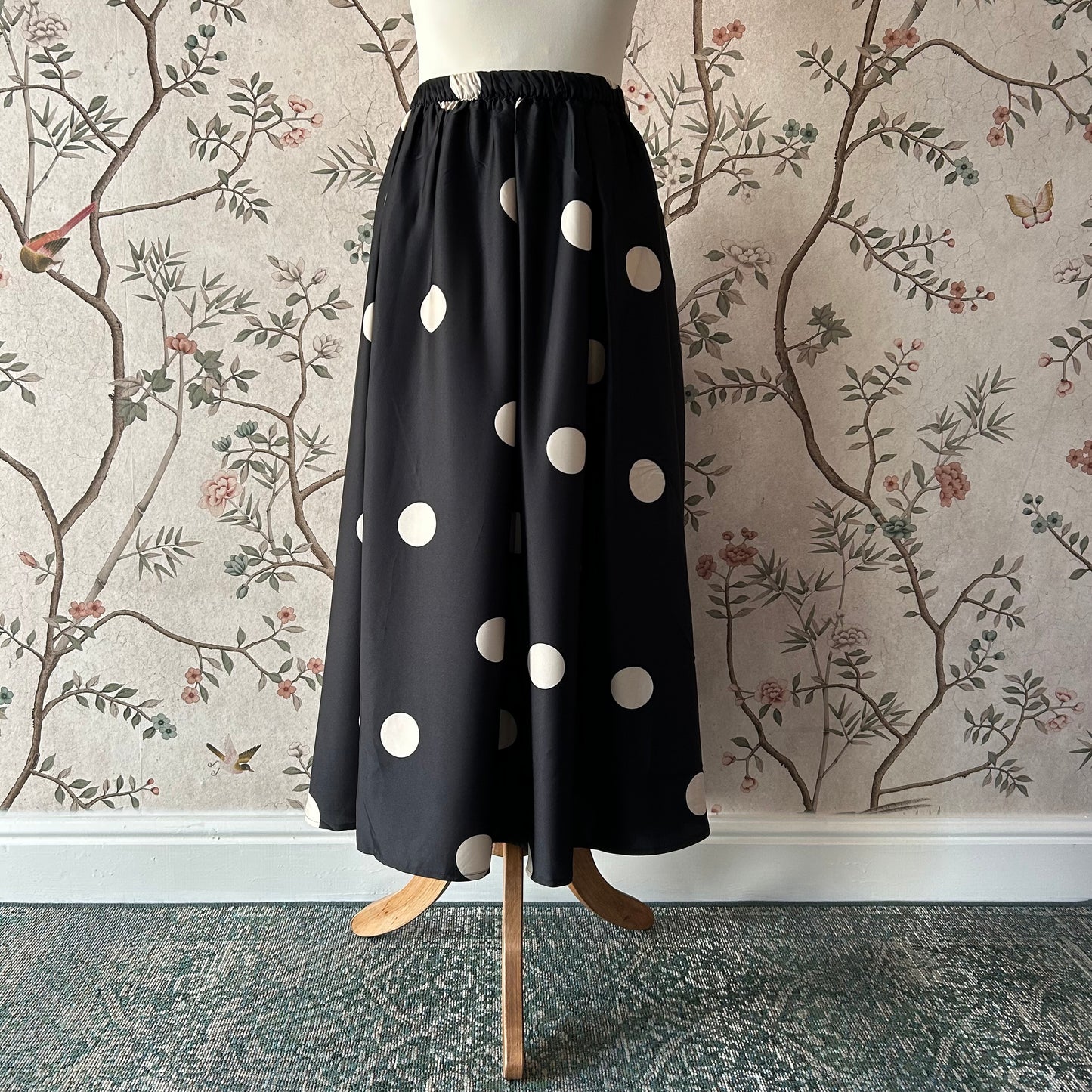 Adrianna Papell Black And Champagne Polka Dot Midi Skirt - Large (Uk 16 18)