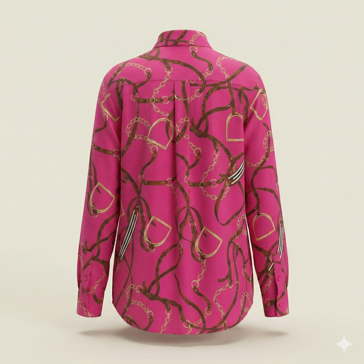 LAUREN Ralph Lauren Equestrian Print Silk Blouse - Size Large (UK 12 14 16)