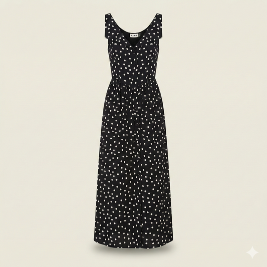 Rixo Black and White Polka Dot Cotton Maxi Dress - Medium (UK 12)