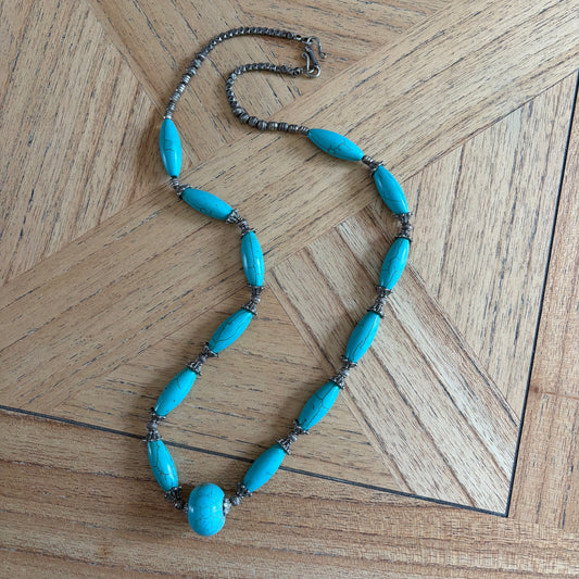 Vintage Moroccan Berber 925 Stamped Genuine Turquoise Statement Necklace (120g)