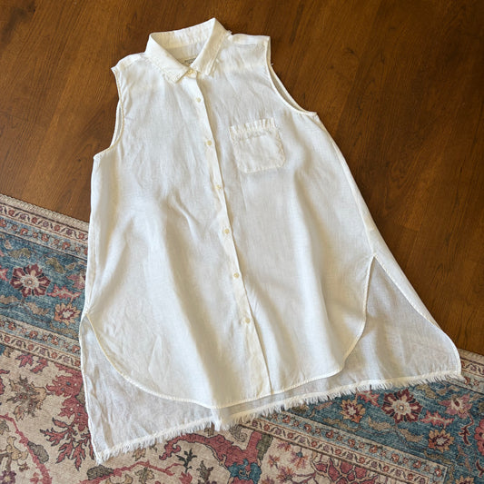 Weekend MaxMara White Linen Relaxed Longline Sleeveless Shirt - UK 12 / 14