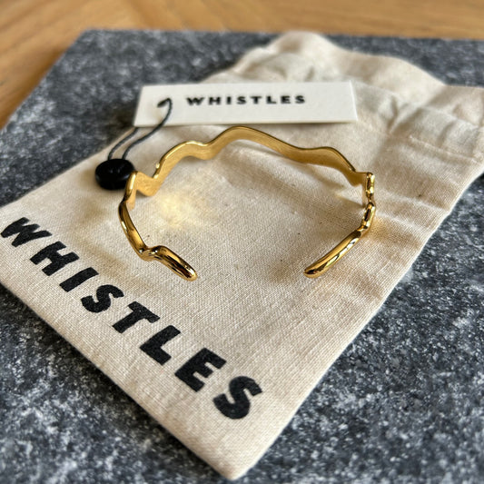 Whistles Gold-Tone Organic Sculptural Wavy Bangle Bracelet - With Tags