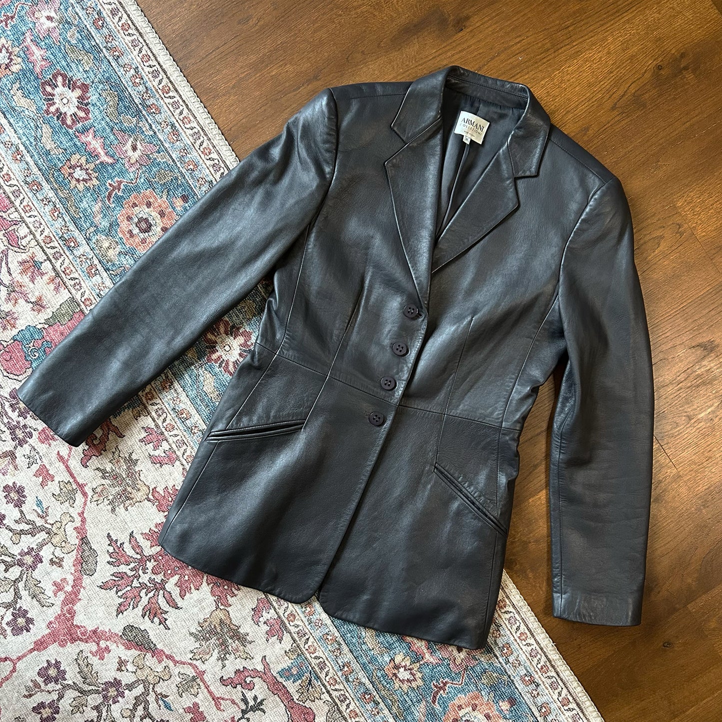 Vintage Armani Collezioni Dark Grey Leather Blazer - IT 42 (UK 10)