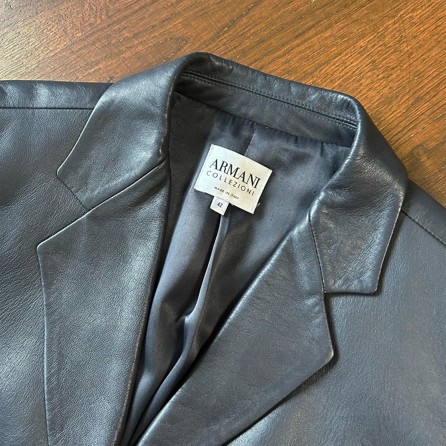 Vintage Armani Collezioni Dark Grey Leather Blazer - IT 42 (UK 10)