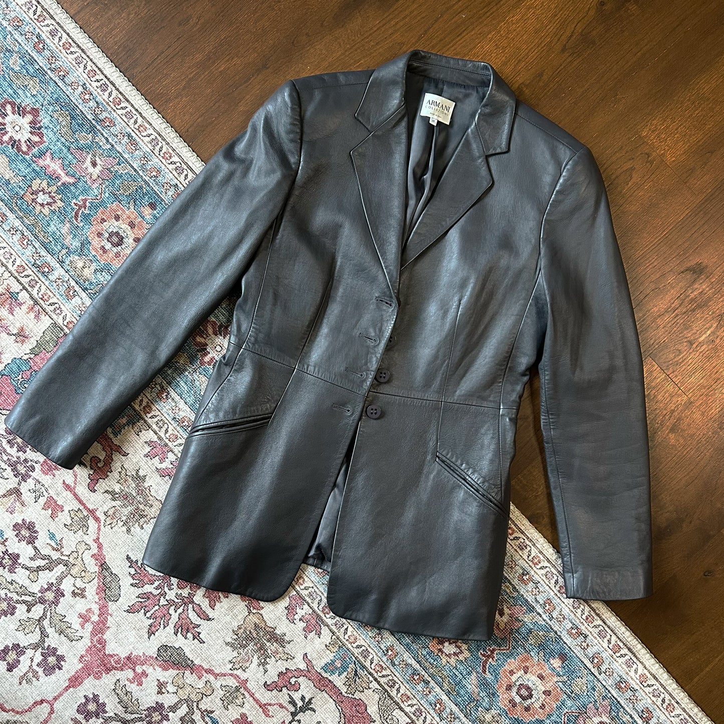 Vintage Armani Collezioni Dark Grey Leather Blazer - IT 42 (UK 10)