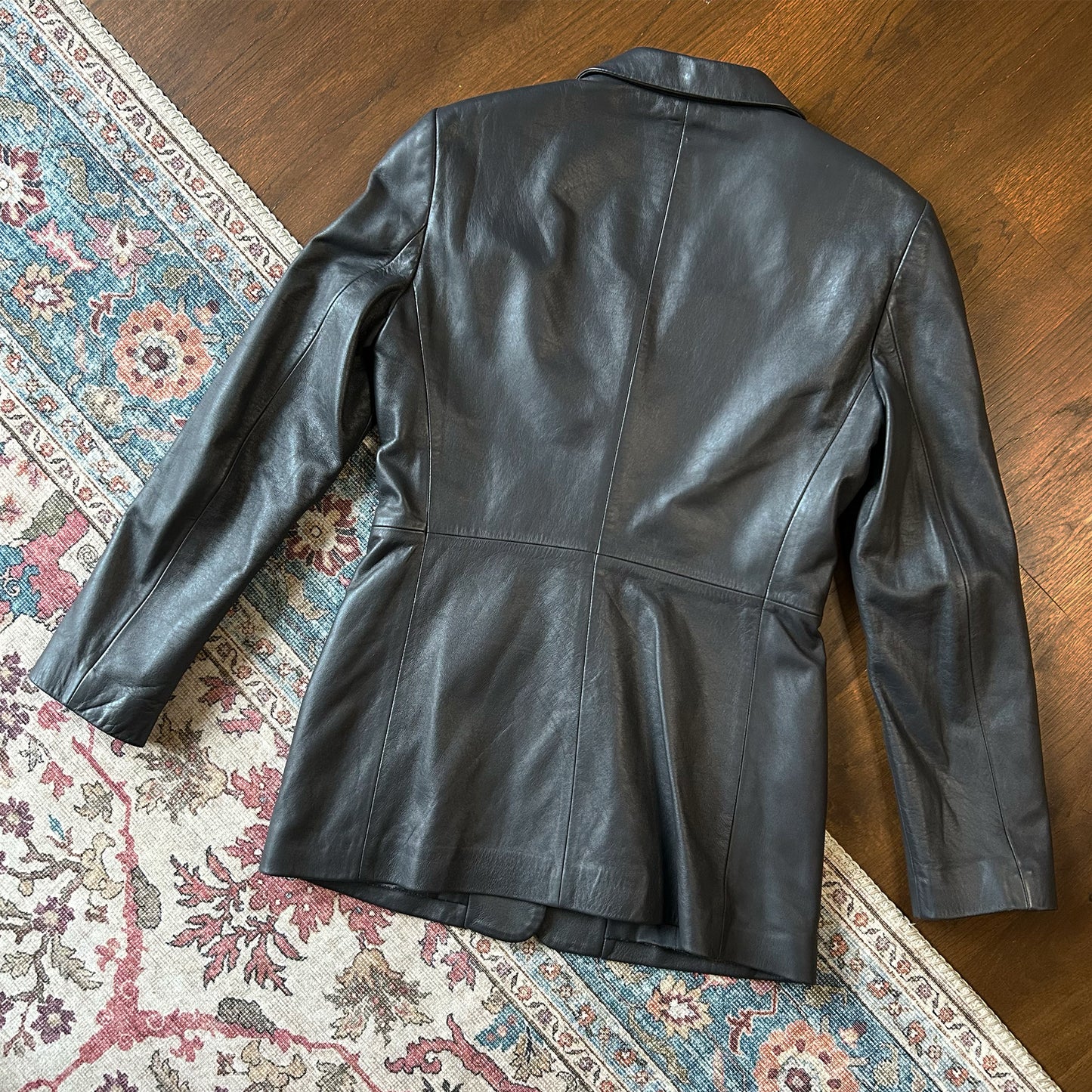 Vintage Armani Collezioni Dark Grey Leather Blazer - IT 42 (UK 10)