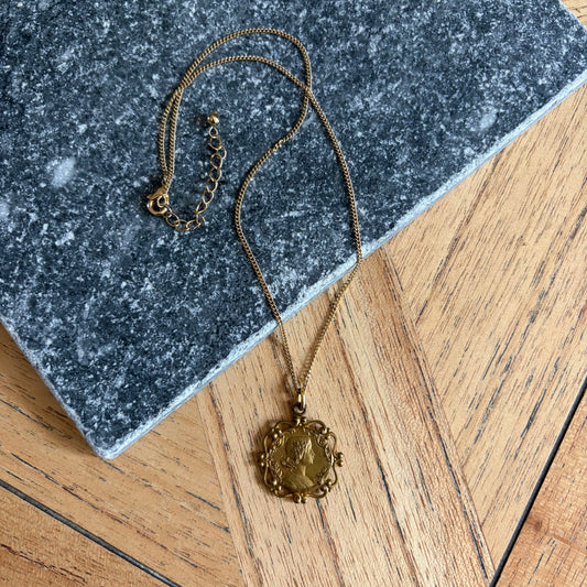 Belle Époque, Antique, French Muse Pendant with Chain