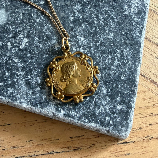 Belle Époque, Antique, French Muse Pendant with Chain