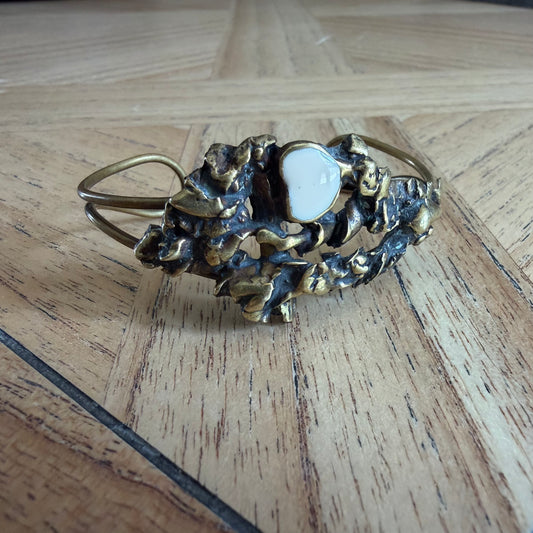 Brutalist 1970s Crumpled Brass Bangle / Bracelet
