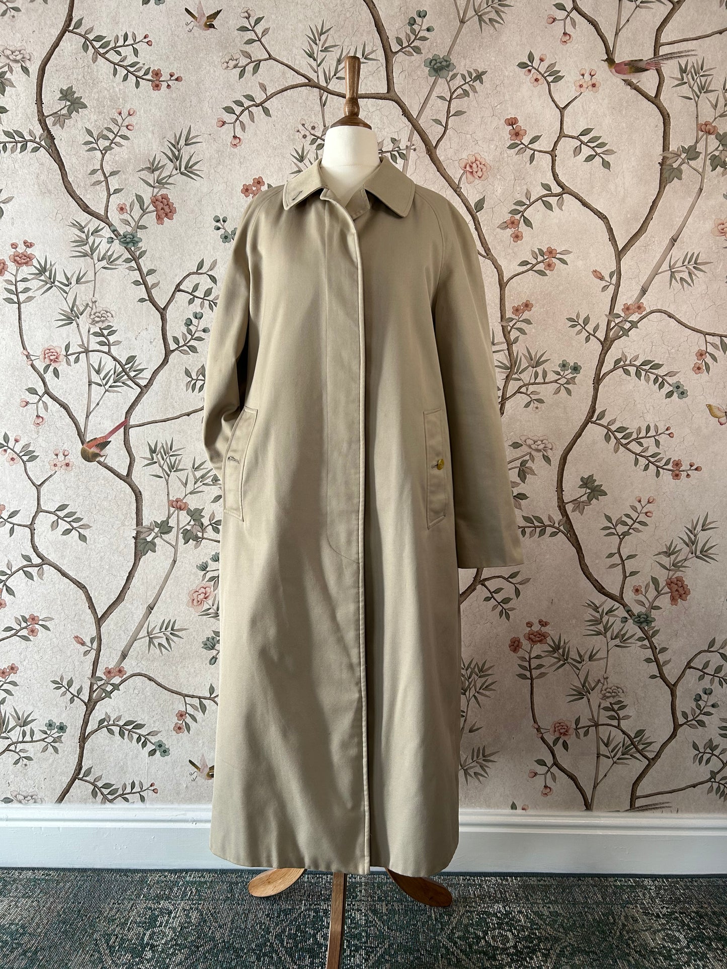 Vintage Burberrys' Stone Balmacaan Trench Coat - UK 10 (Oversized Fit)