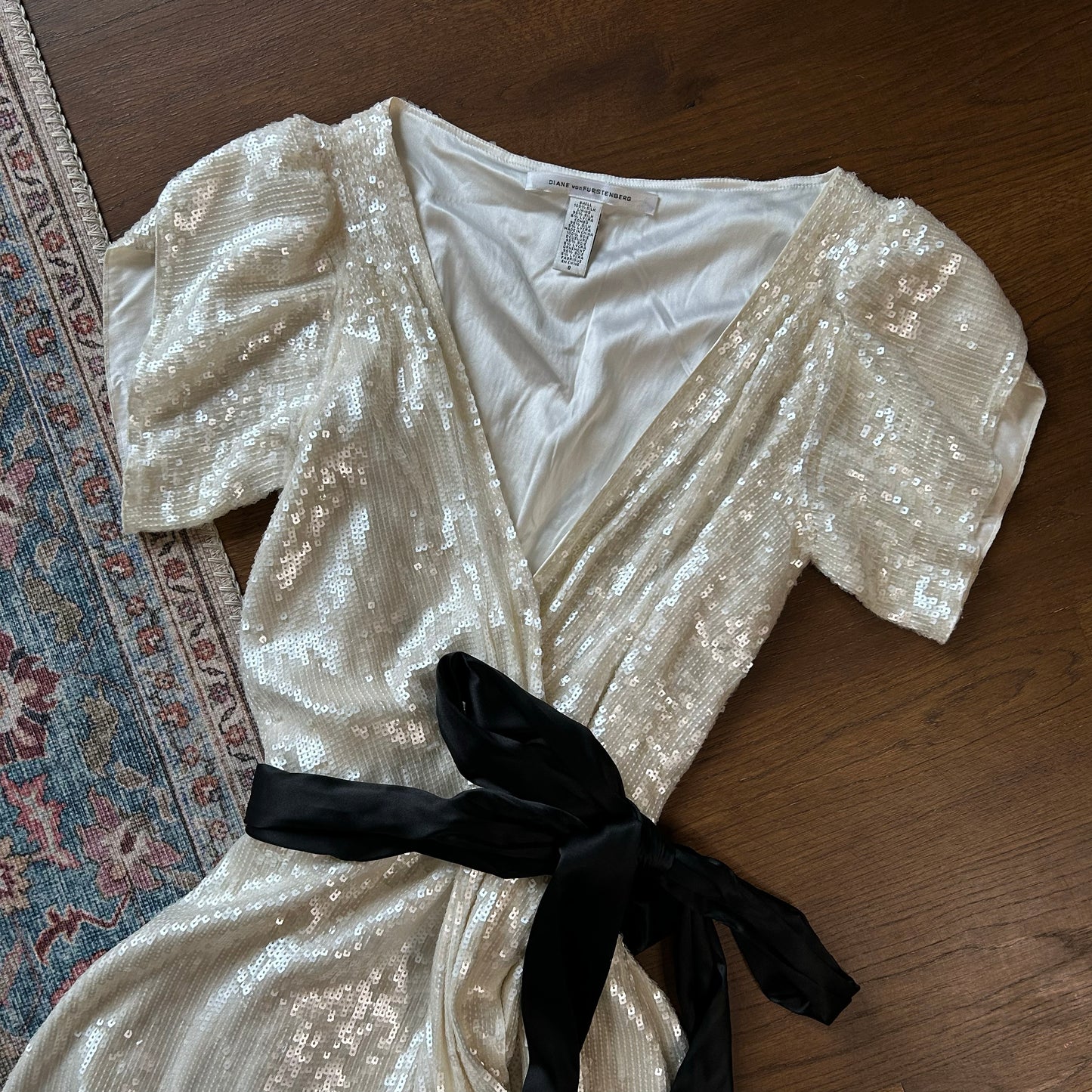 Diane von Furstenberg Ivory Translucent Sequin Maxi Wrap Style Gown - US 8 (UK 12)