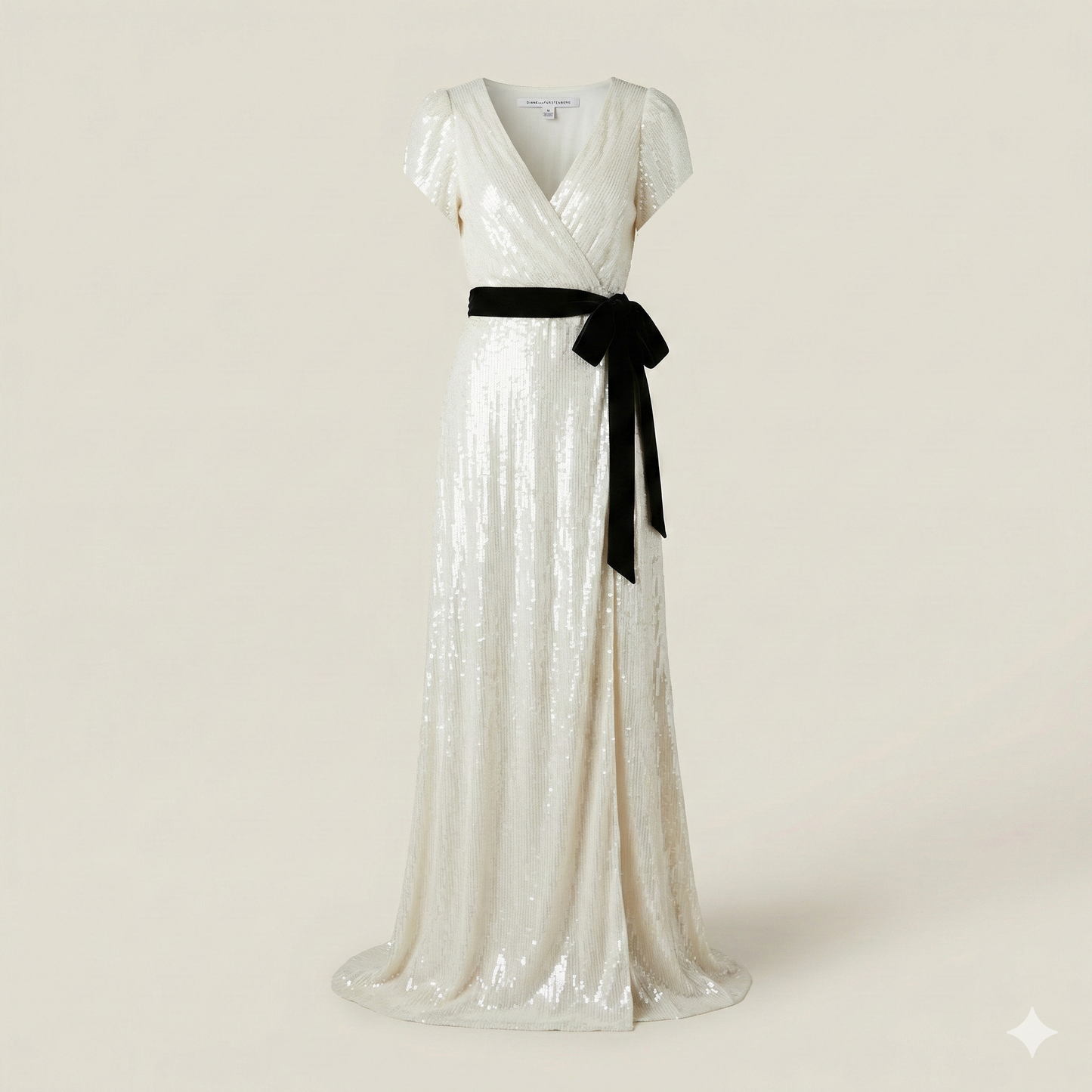 Diane von Furstenberg Ivory Translucent Sequin Maxi Wrap Style Gown - US 8 (UK 12)