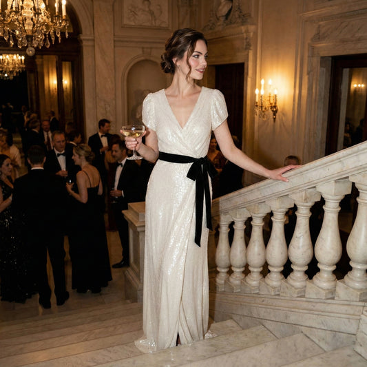 Diane von Furstenberg Ivory Translucent Sequin Maxi Wrap Style Gown - US 8 (UK 12)