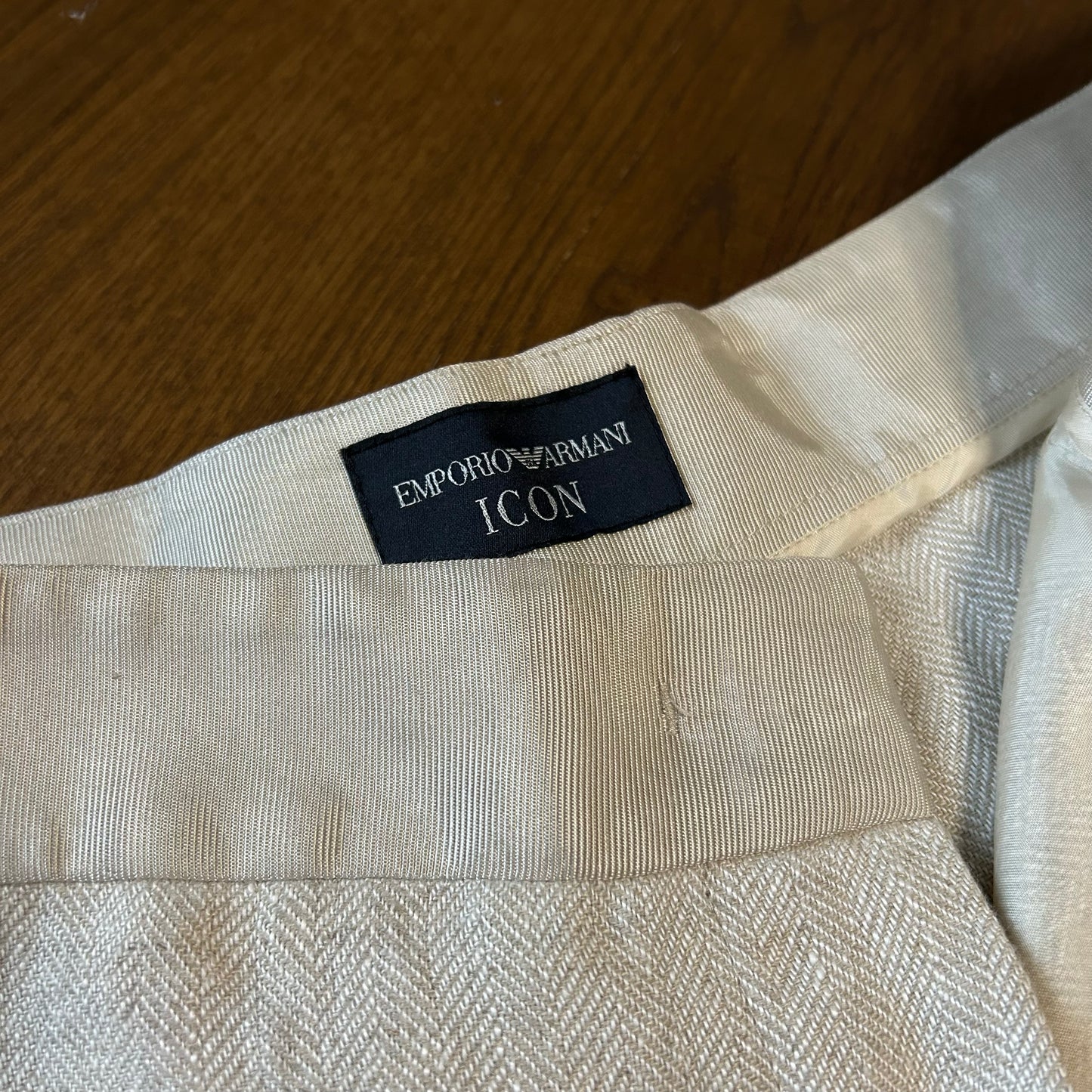 Emporio Armani Herringbone Linen Trousers - EU 46 (UK 12 14)