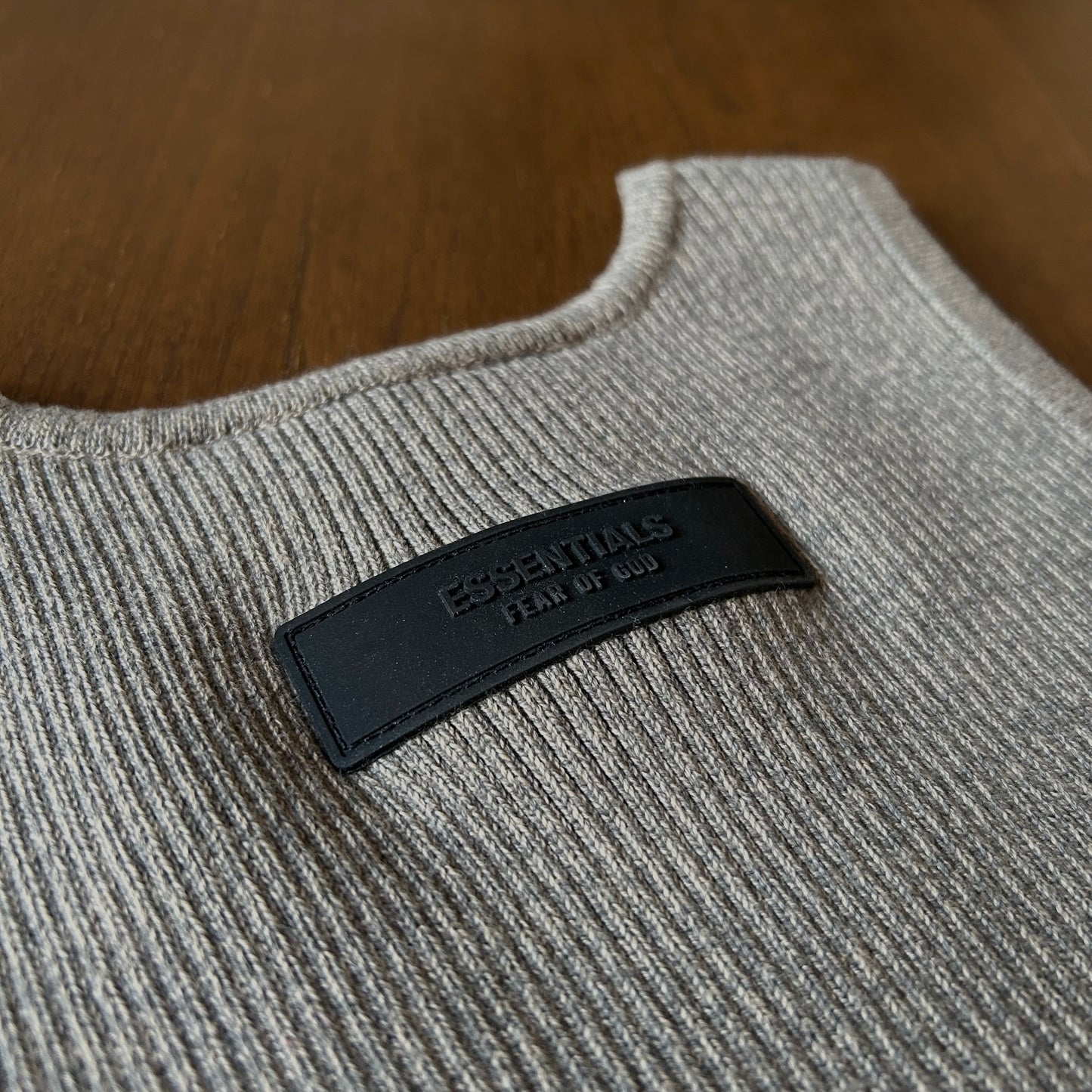 Essentials Fear Of God Dark Oatmeal Marl Knitted Crop Top - Medium (UK 10 12)