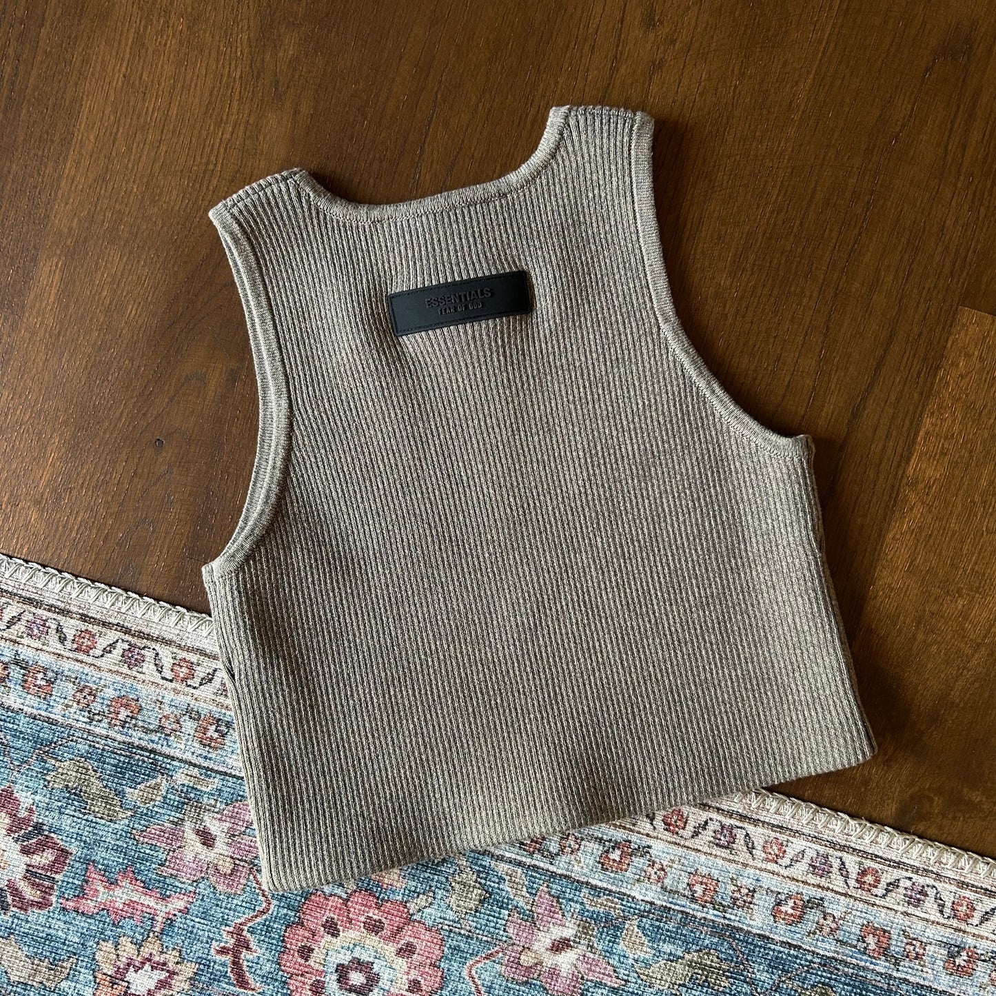 Essentials Fear Of God Dark Oatmeal Marl Knitted Crop Top - Medium (UK 10 12)