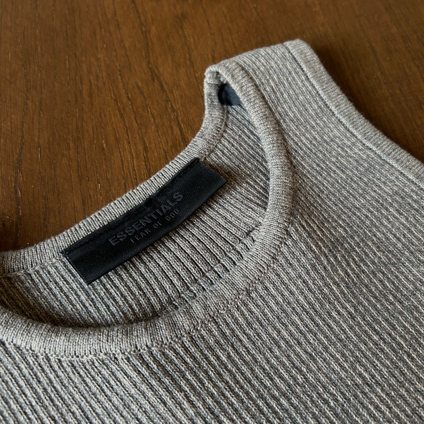 Essentials Fear Of God Dark Oatmeal Marl Knitted Crop Top - Medium (UK 10 12)