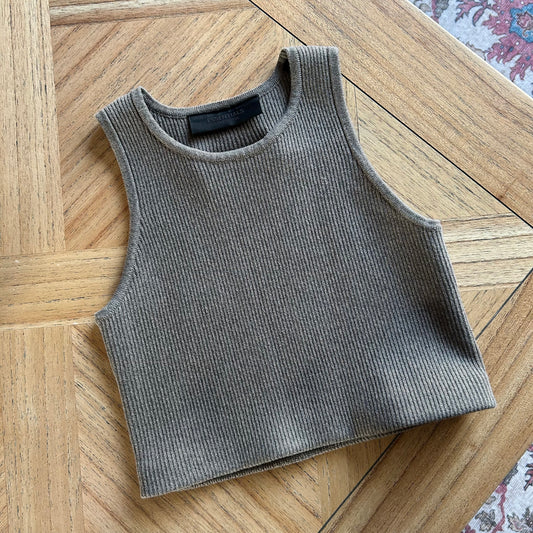 Essentials Fear Of God Dark Oatmeal Marl Knitted Crop Top - Medium (UK 10 12)