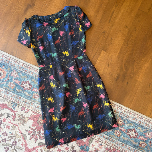 Hobbs NW3 Silk Equestrian Print Dress - UK 10
