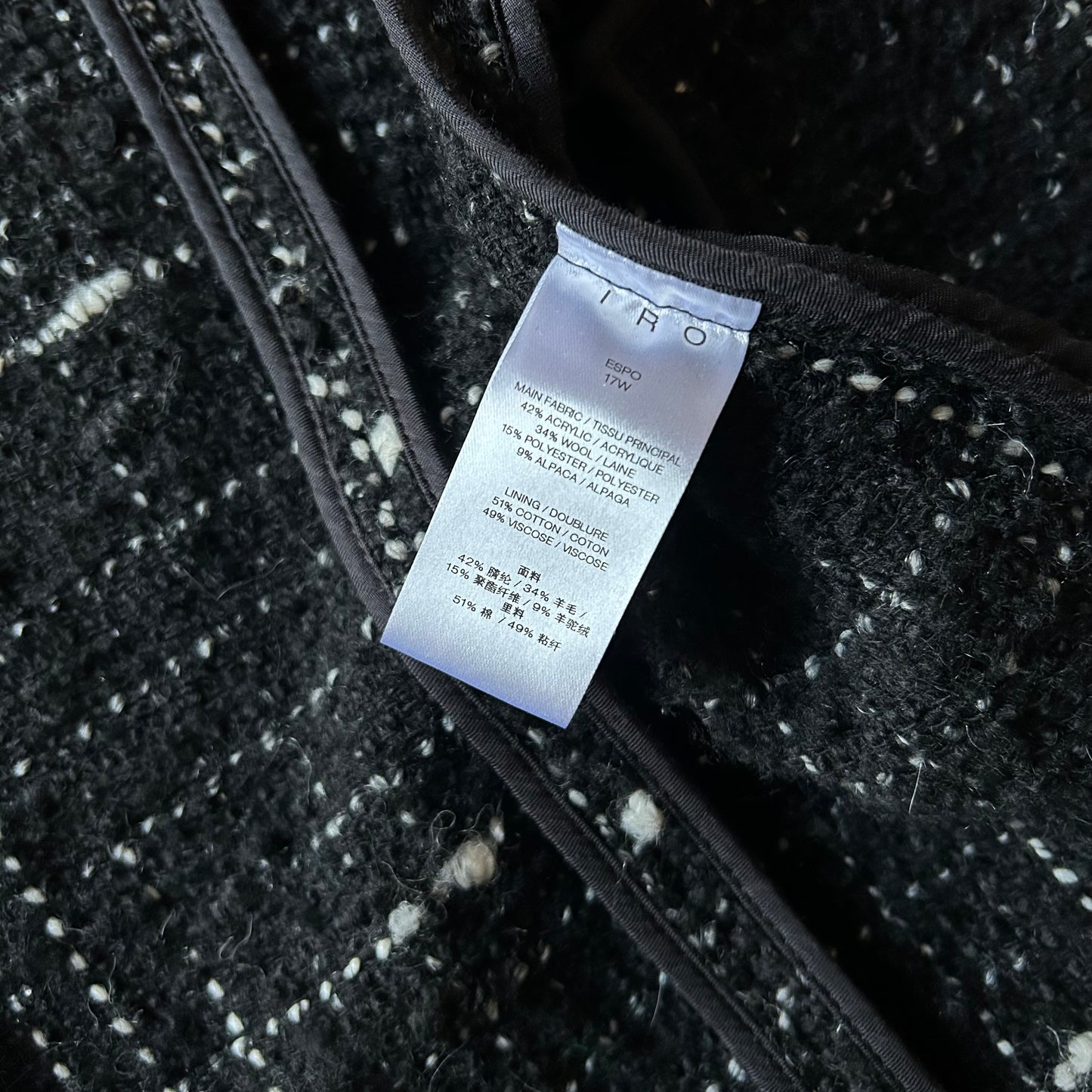 IRO Black Boucle Tweed Jacket - FR 40 (UK 10 12)