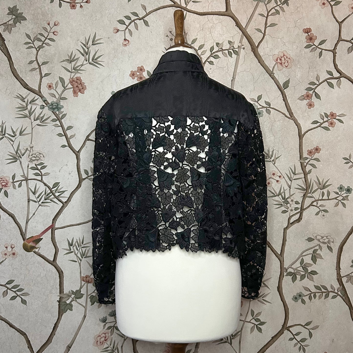 Lanvin Black Lace and Silk Moire Cropped Jacket - FR 38 (UK 8)