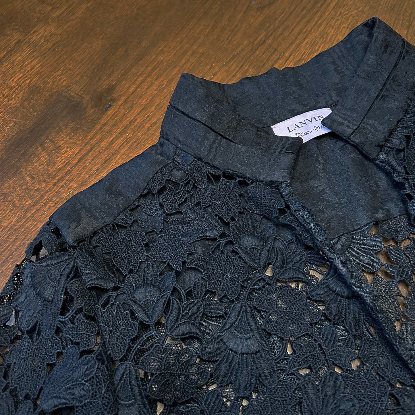 Lanvin Black Lace and Silk Moire Cropped Jacket - FR 38 (UK 8)