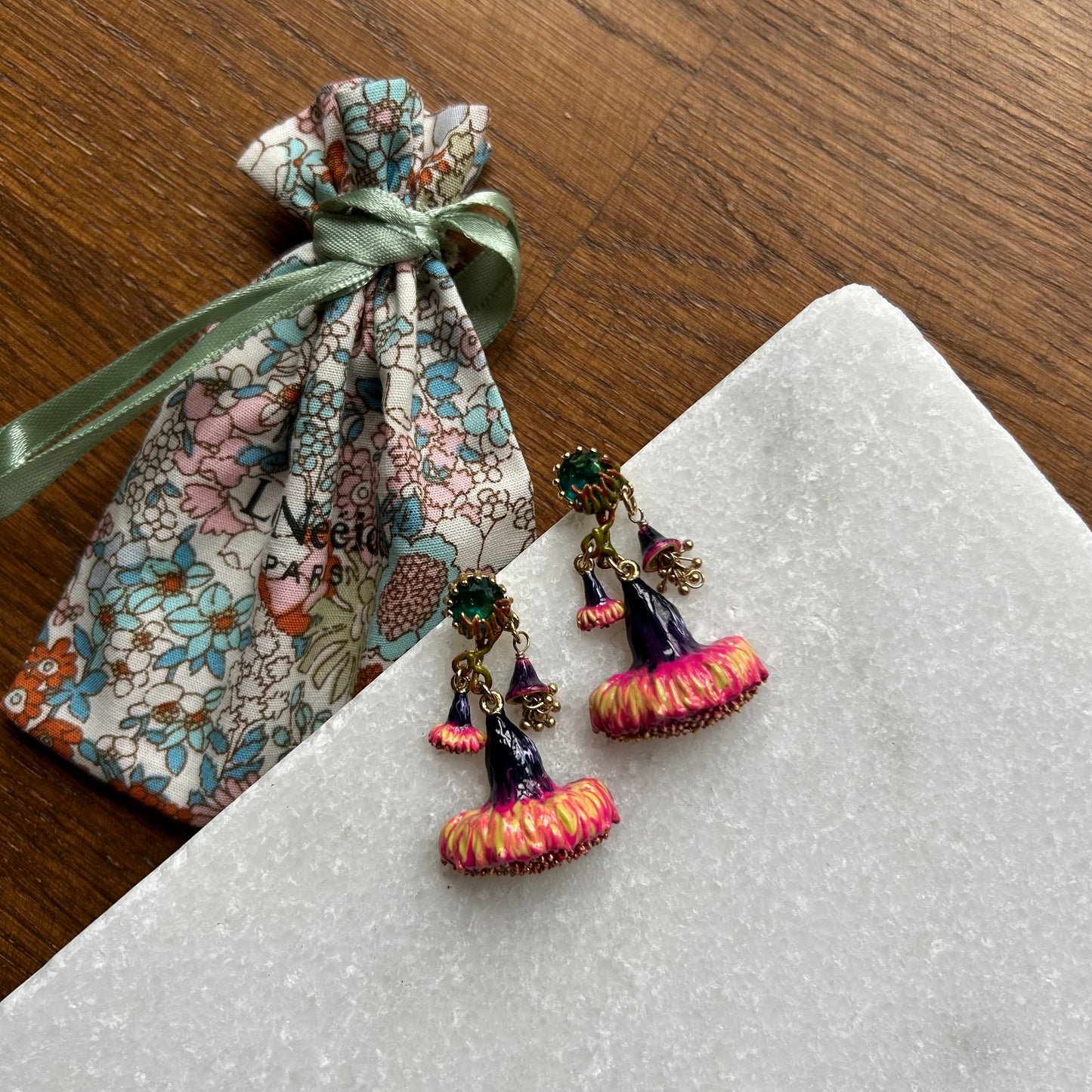 Les Néréides Articulated Fantasy Flower Drop Earrings from the 'Les Chimères' Collection