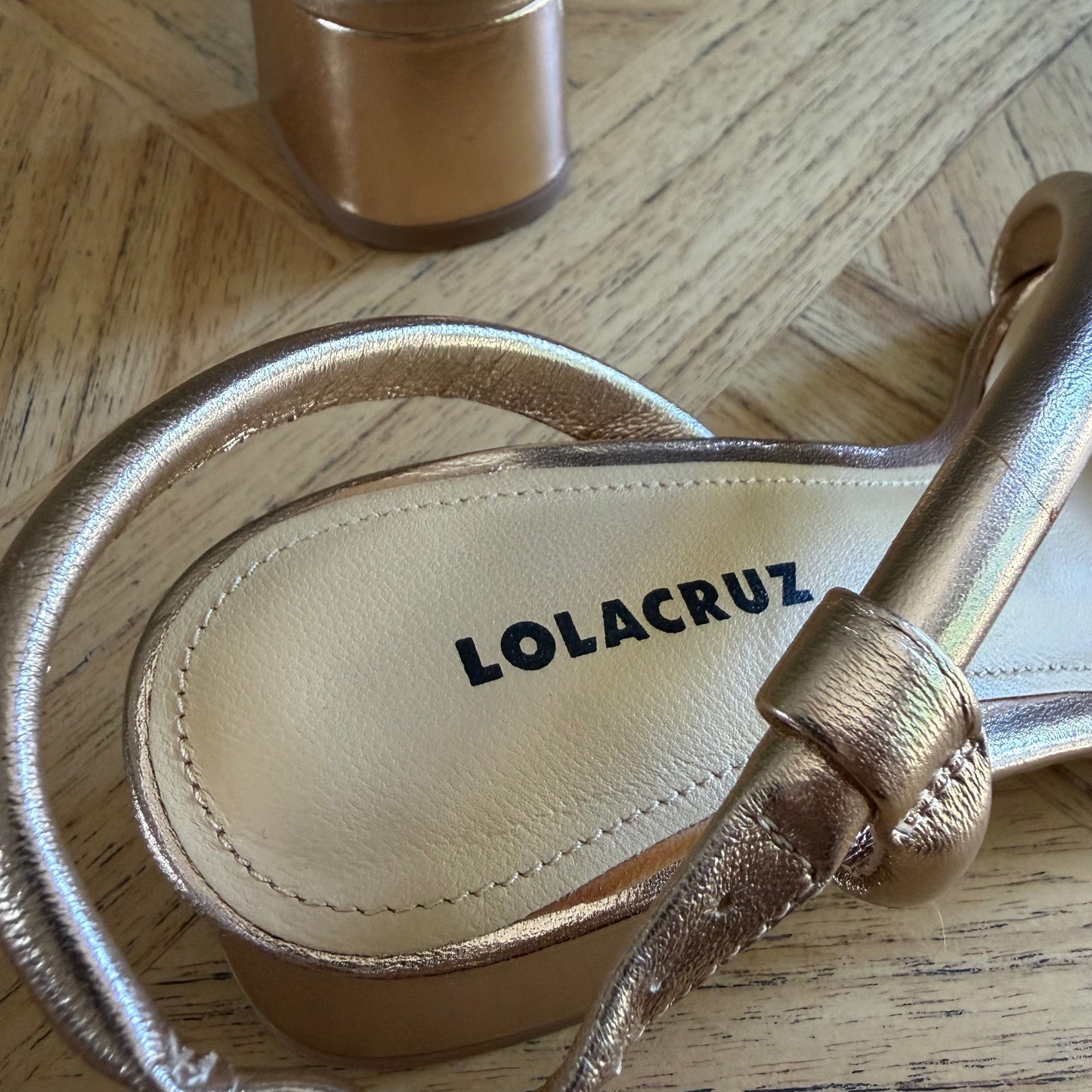 Lola Cruz Rose Gold Leather Block Heel Sandals - UK 4 / EU 37