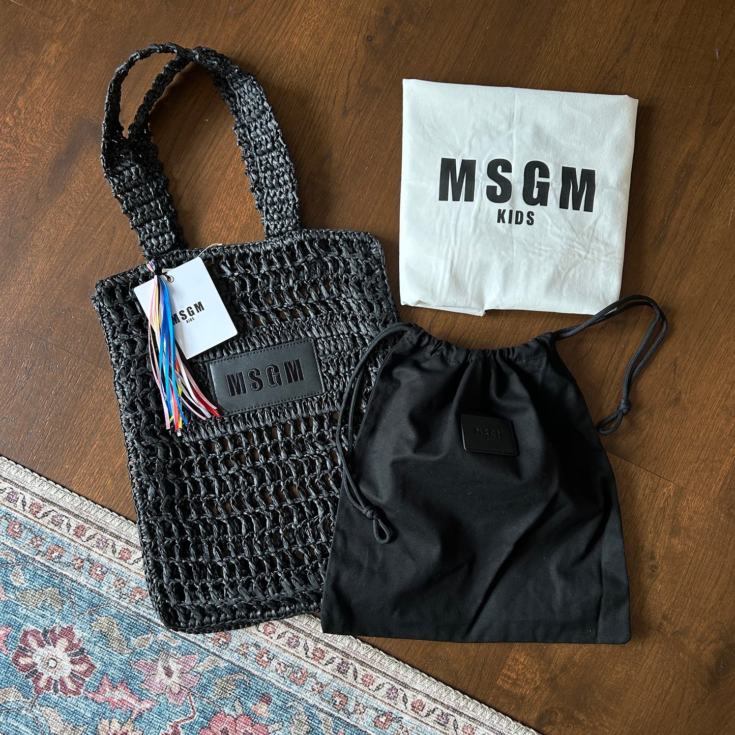 MSGM Black Raffia Tote Bag With Internal Pouch - With Tags