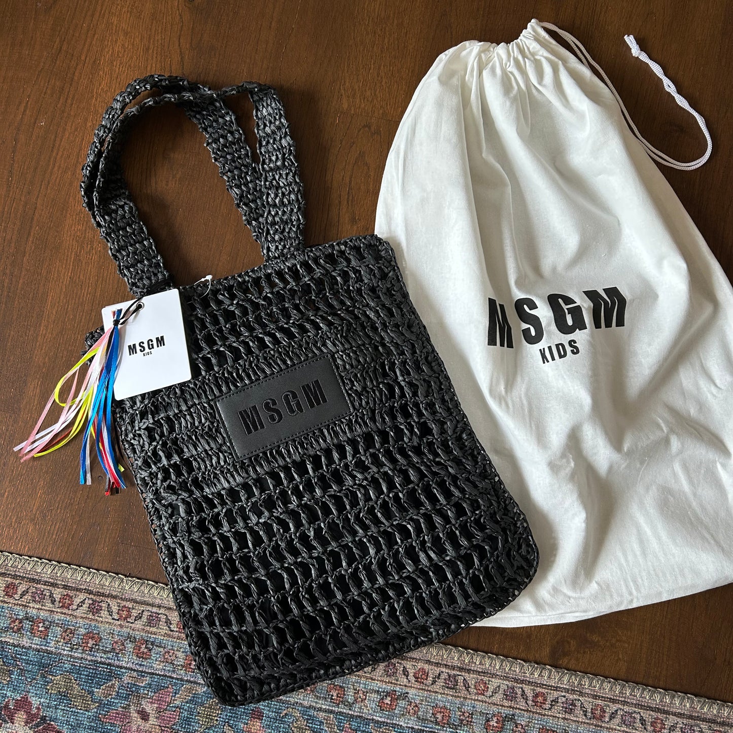 MSGM Black Raffia Tote Bag With Internal Pouch - With Tags