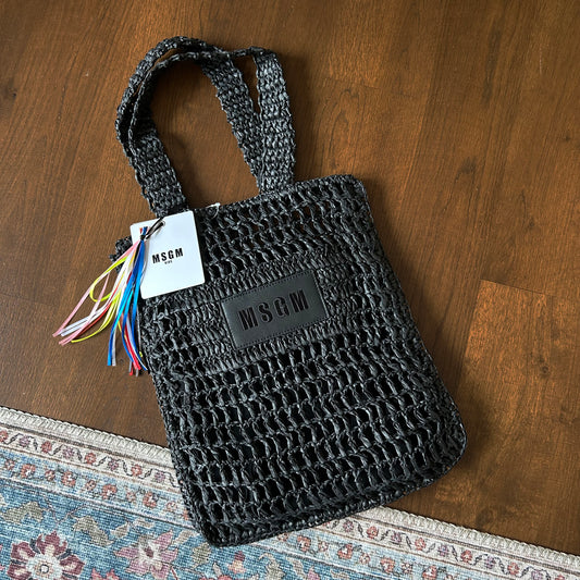 MSGM Black Raffia Tote Bag With Internal Pouch - With Tags