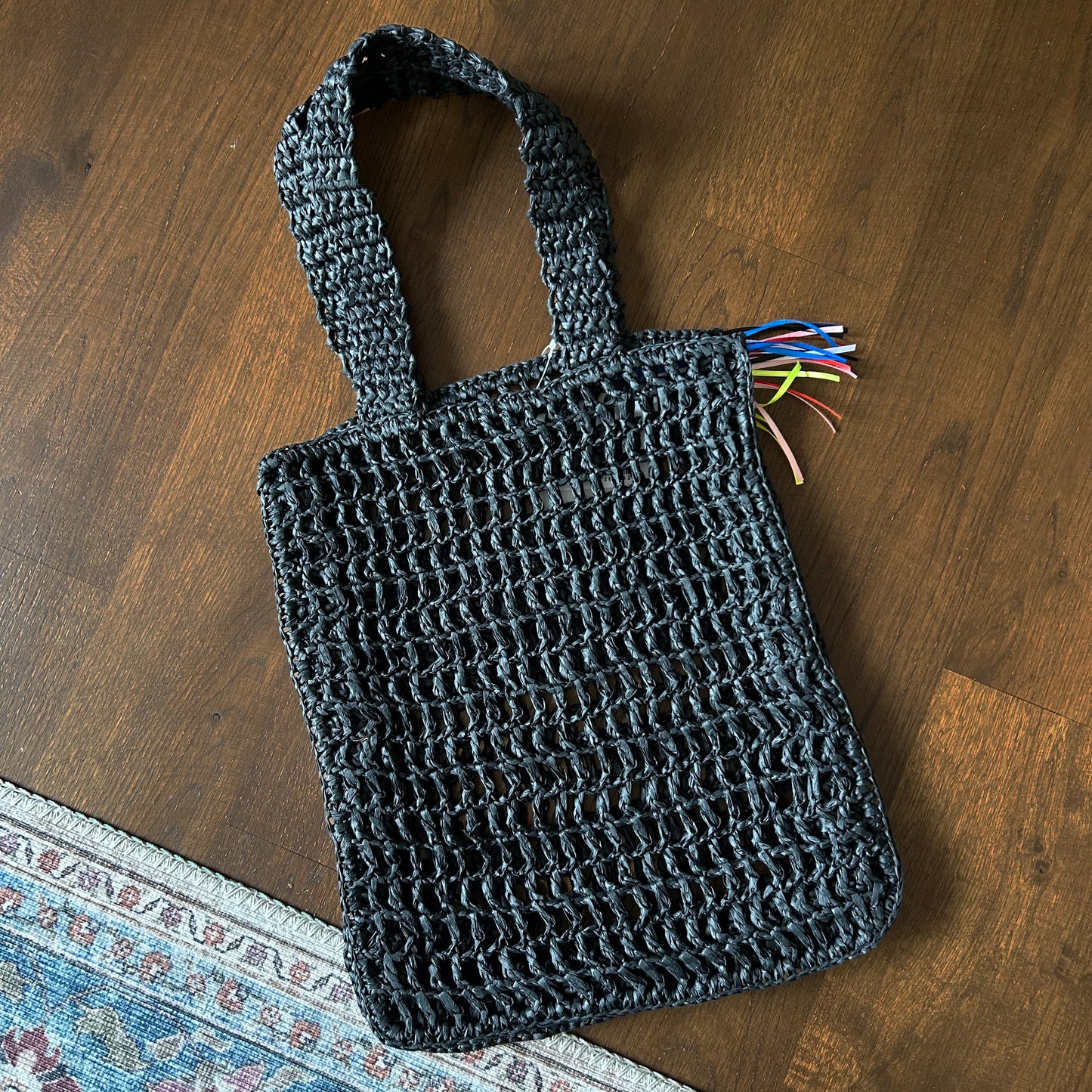 MSGM Black Raffia Tote Bag With Internal Pouch - With Tags