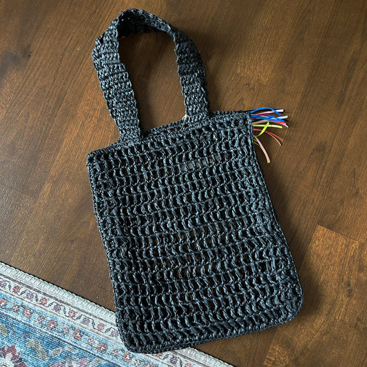 MSGM Black Raffia Tote Bag With Internal Pouch - With Tags