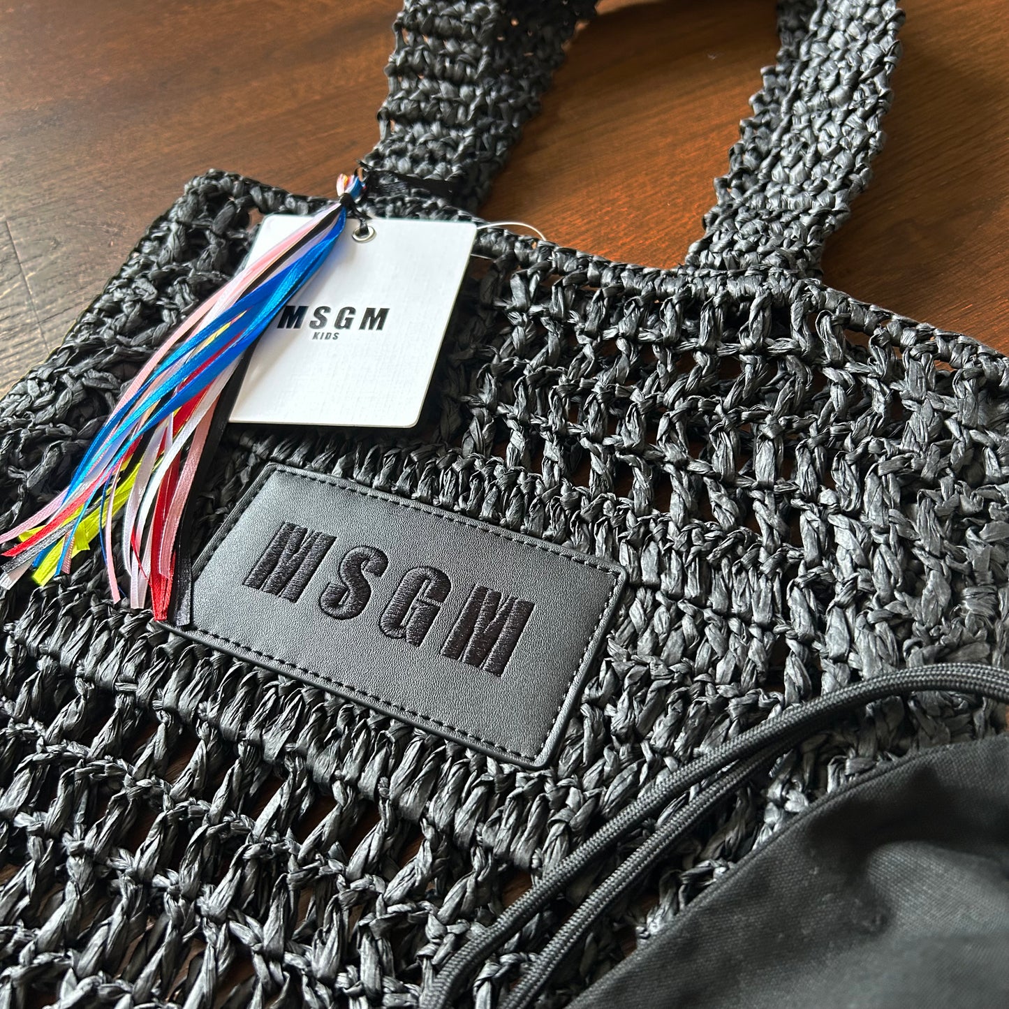 MSGM Black Raffia Tote Bag With Internal Pouch - With Tags