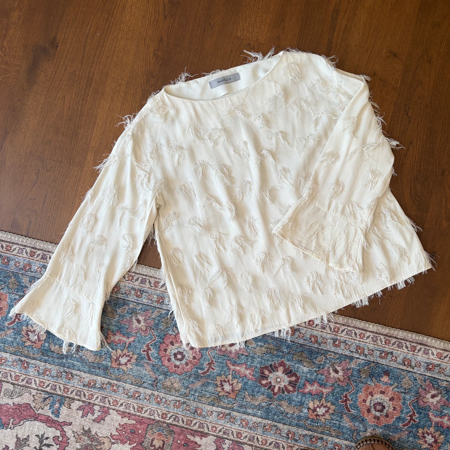 Marella Cream Eyelash Textured Top - UK 8 / 10
