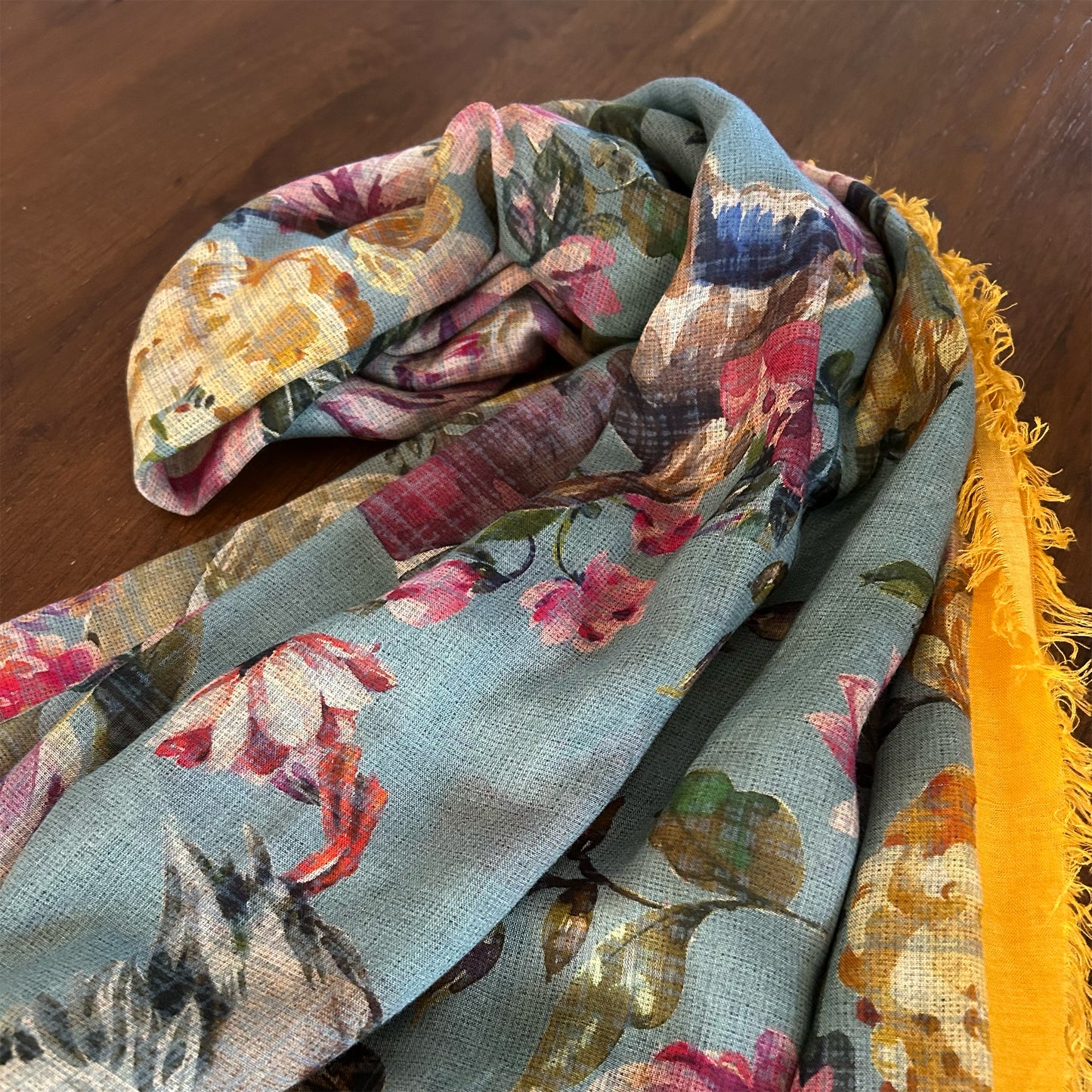 Mulberry Contrast Edge Floral Modal and Silk Blend Scarf