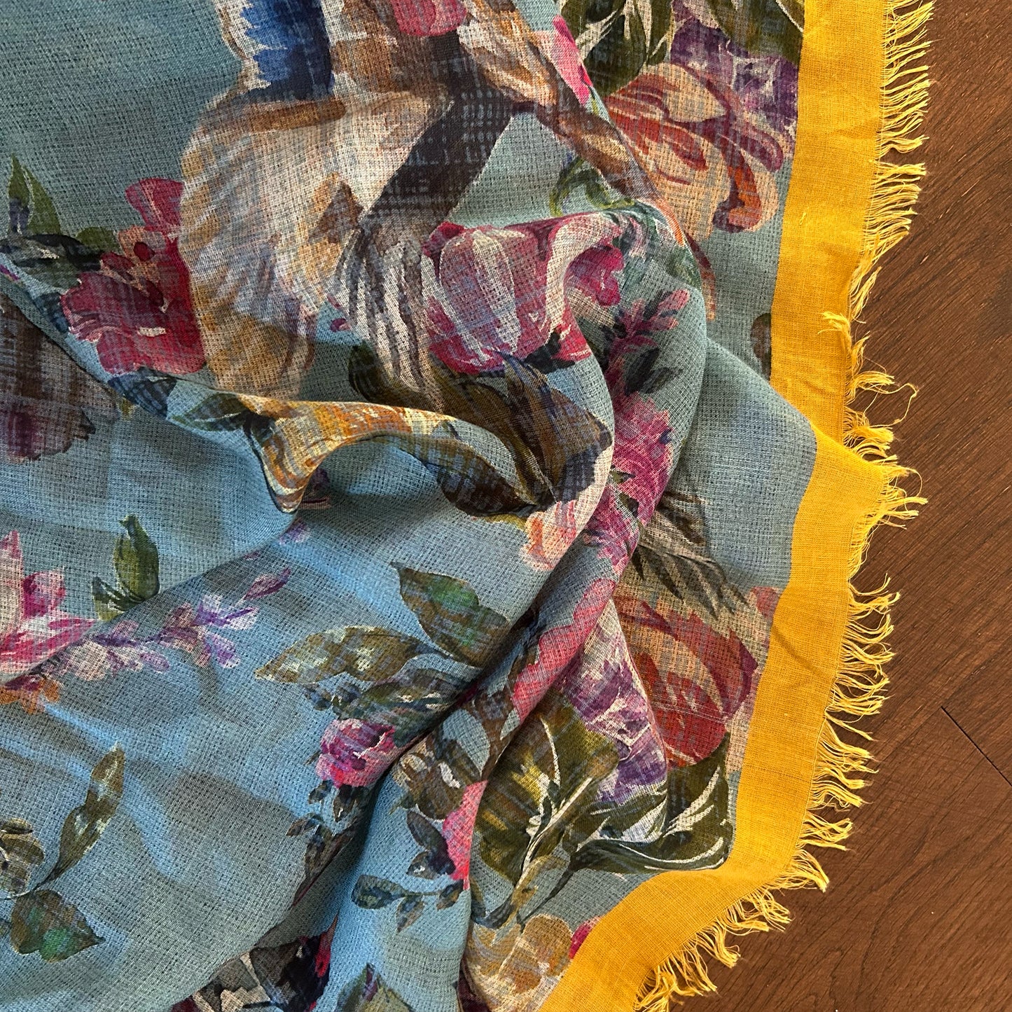 Mulberry Contrast Edge Floral Modal and Silk Blend Scarf