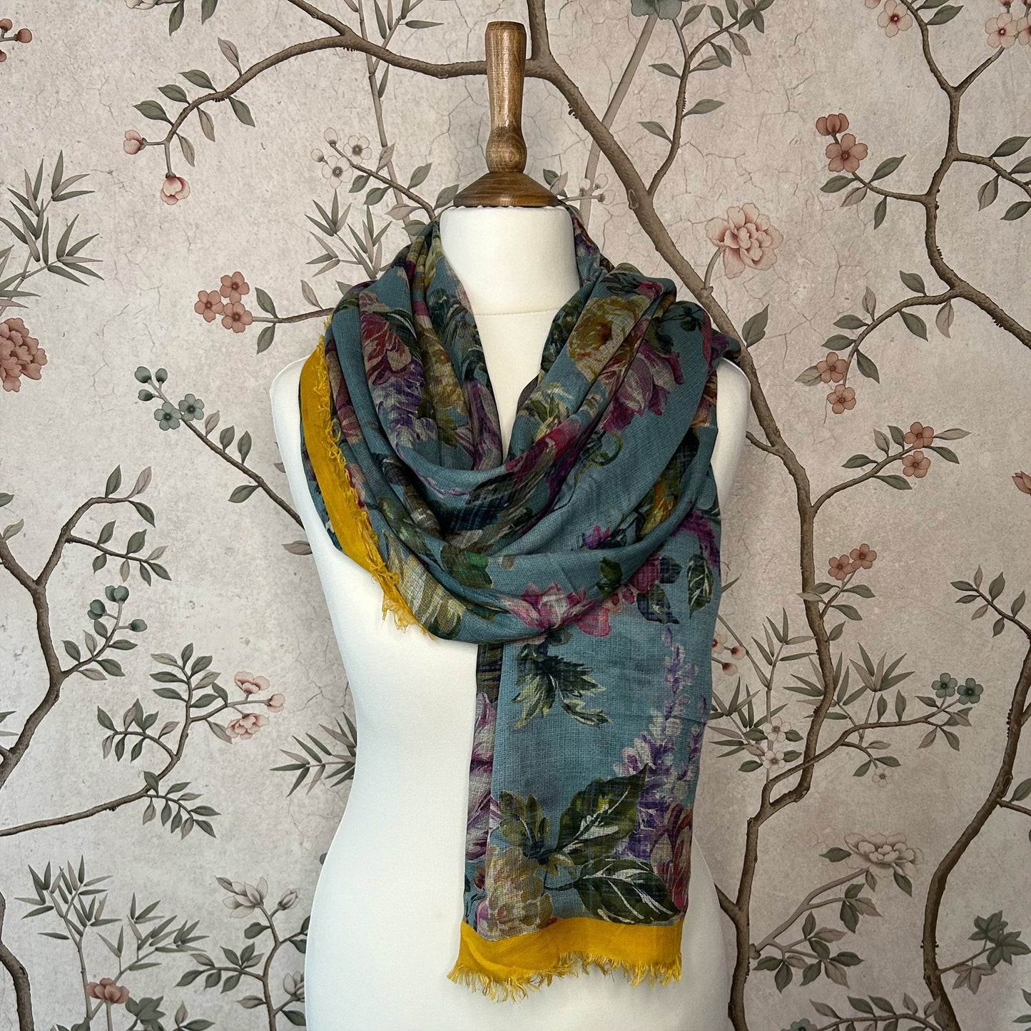 Mulberry Contrast Edge Floral Modal and Silk Blend Scarf