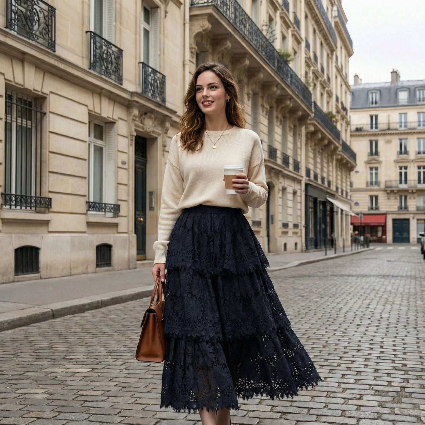 Next Tiered Black Lace Midi Skirt - UK 10