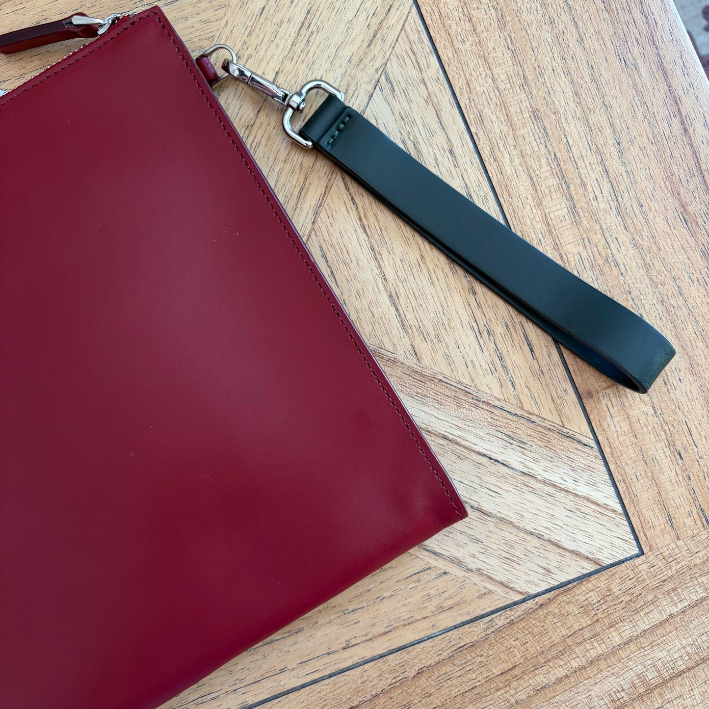 Printemps Paris, Deep Red Leather, Large Minimalist Clutch Bag