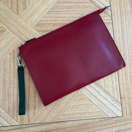 Printemps Paris, Deep Red Leather, Large Minimalist Clutch Bag