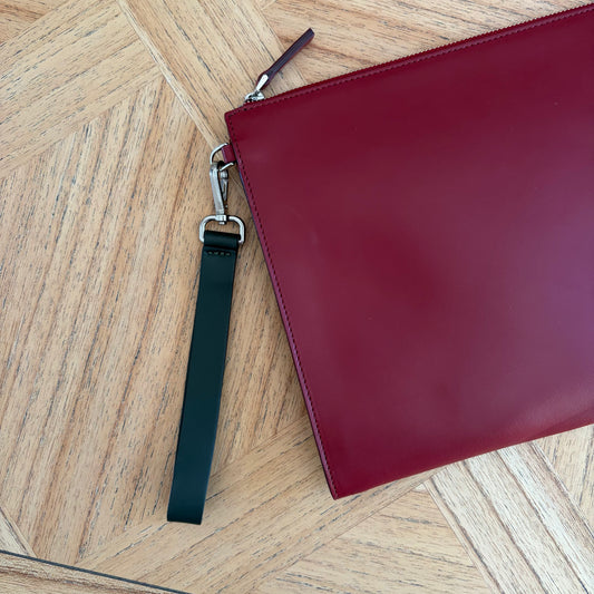 Printemps Paris, Deep Red Leather, Large Minimalist Clutch Bag