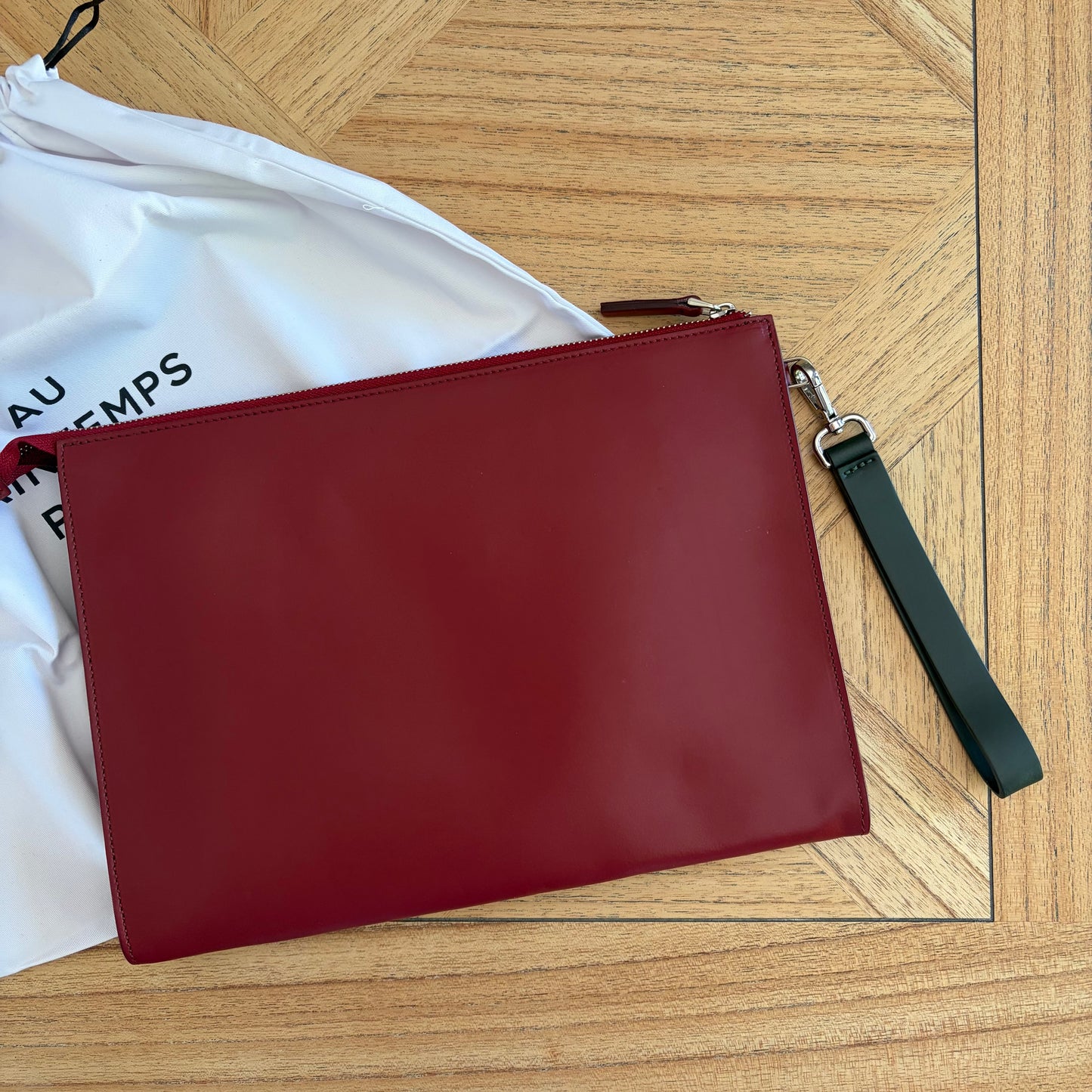 Printemps Paris, Deep Red Leather, Large Minimalist Clutch Bag