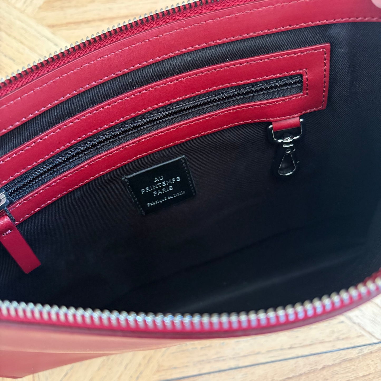 Printemps Paris, Deep Red Leather, Large Minimalist Clutch Bag
