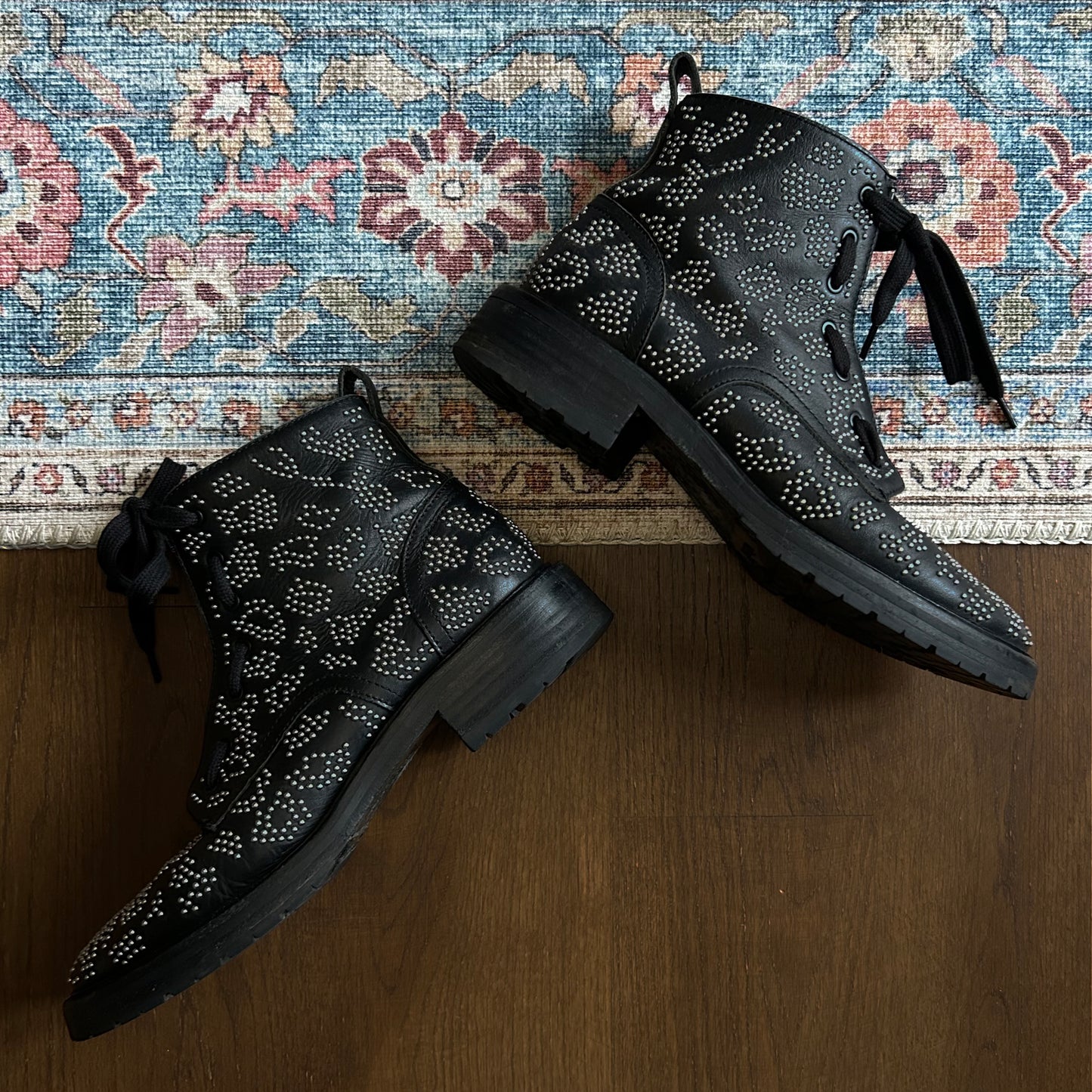 Rag & Bone Black Leather Flat Boots With Studding Detail- EU 38 (UK 5)