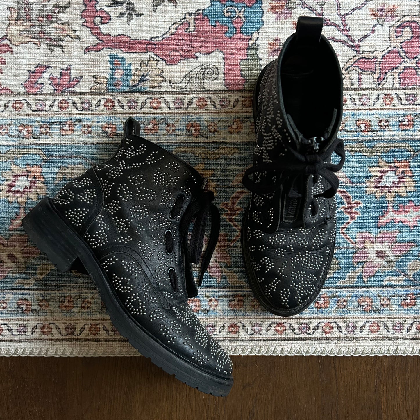 Rag & Bone Black Leather Flat Boots With Studding Detail- EU 38 (UK 5)