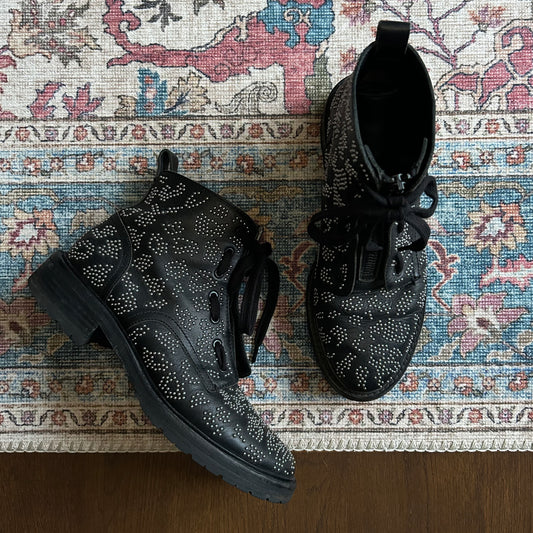 Rag & Bone Black Leather Flat Boots With Studding Detail- EU 38 (UK 5)