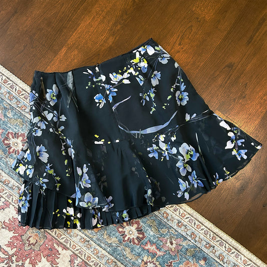 Reiss Navy Floral Mini Skirt - Size UK 12