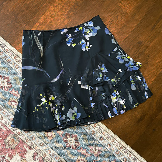 Reiss Navy Floral Mini Skirt - Size UK 12