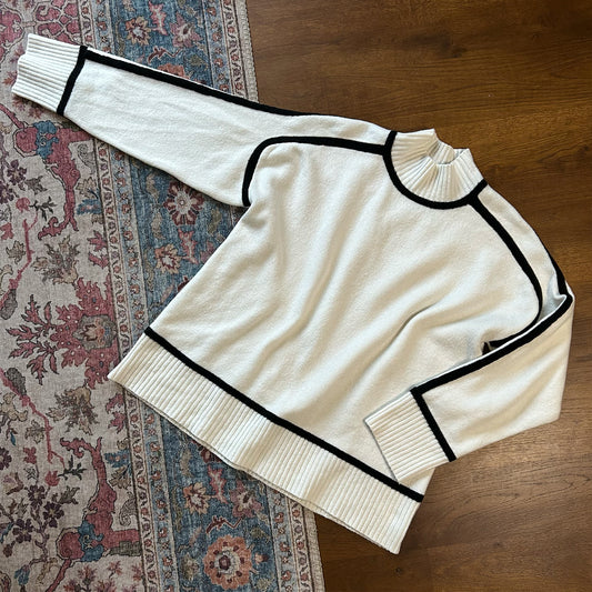 Reiss Ivory Jumper With Graphic Black Stripe Detail - Medium (UK 12/14)